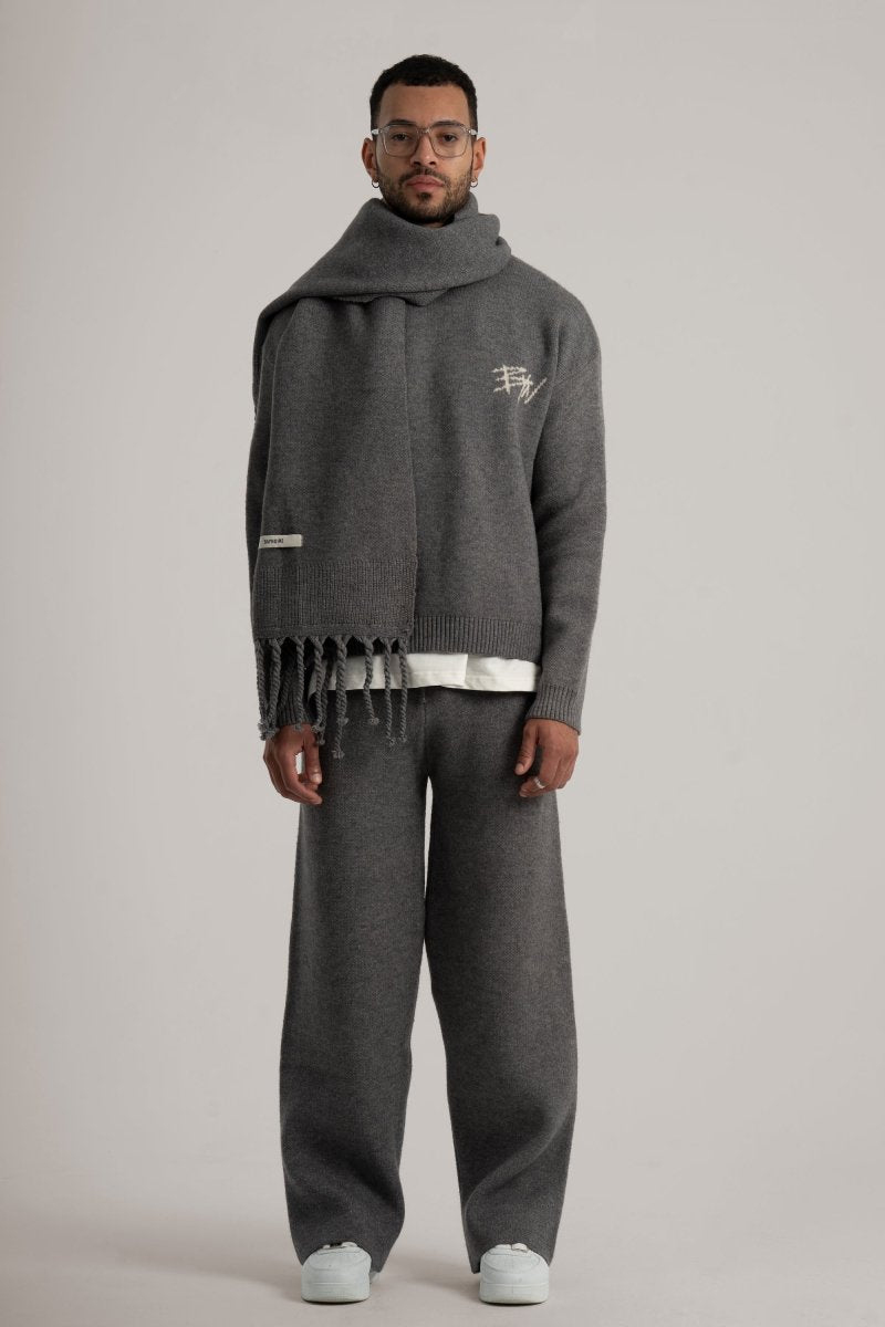 Grey Braided Wide Scarf - Baynoire