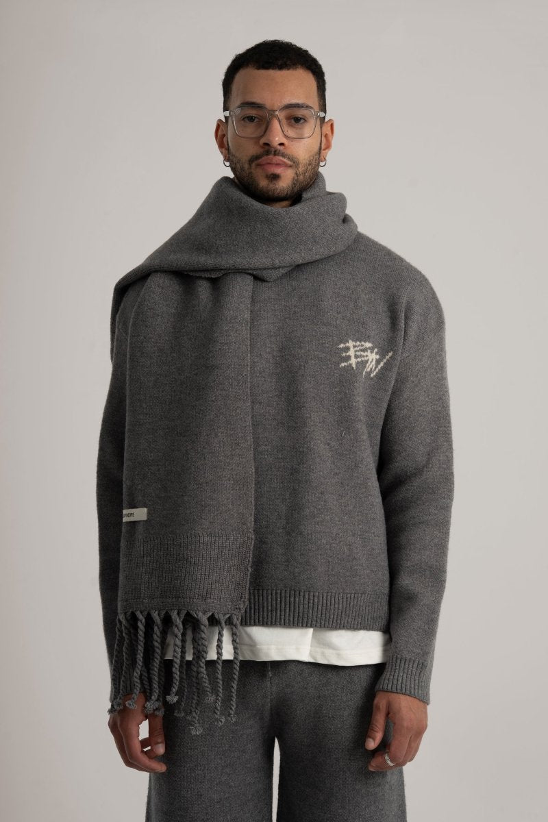 Grey Braided Wide Scarf - Baynoire