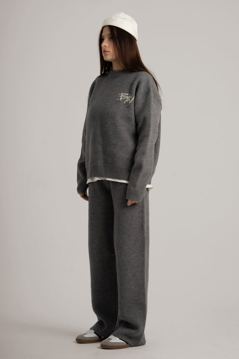 Grey Knitted BYN Emblem Pants - Baynoire