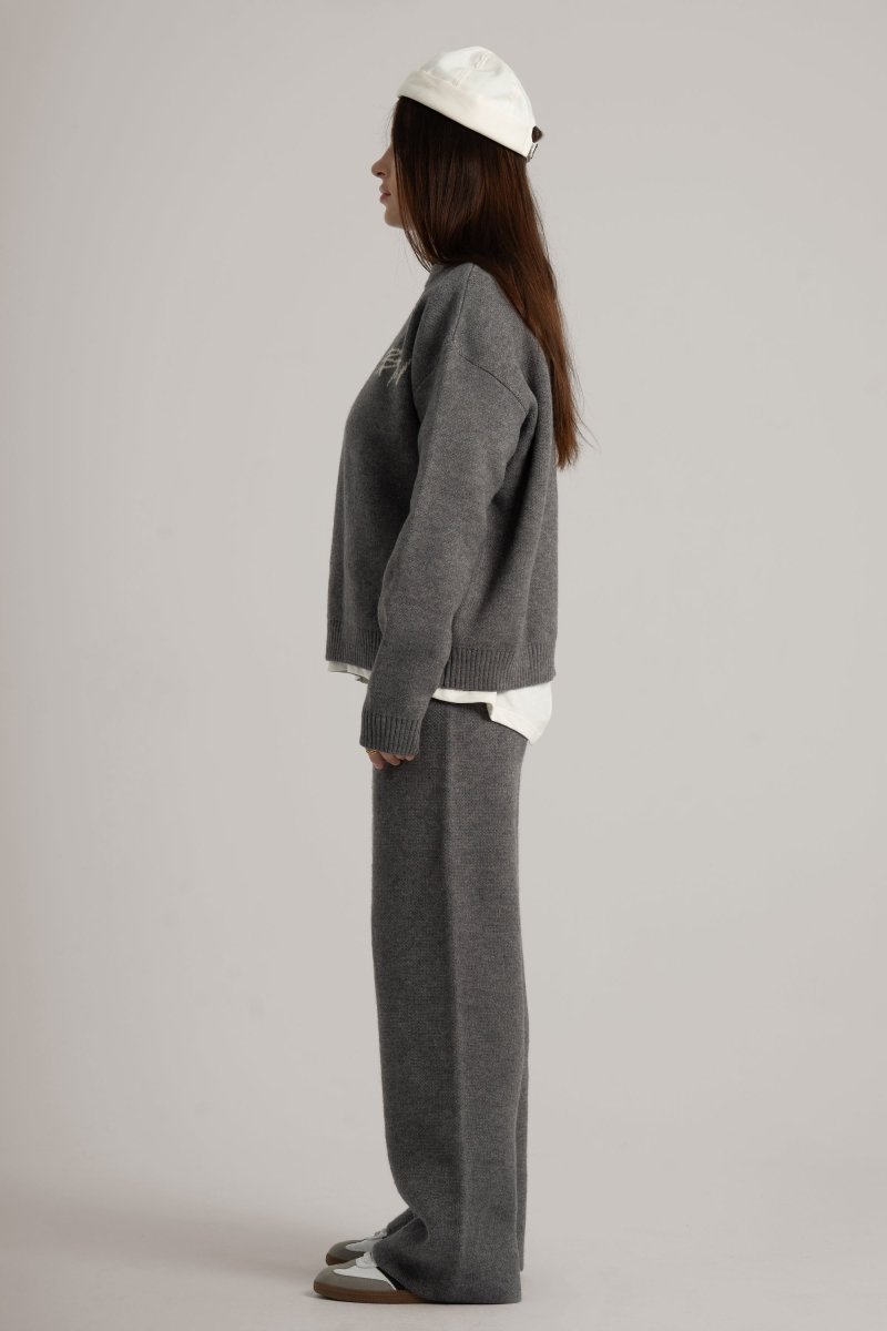 Grey Knitted BYN Emblem Pants - Baynoire