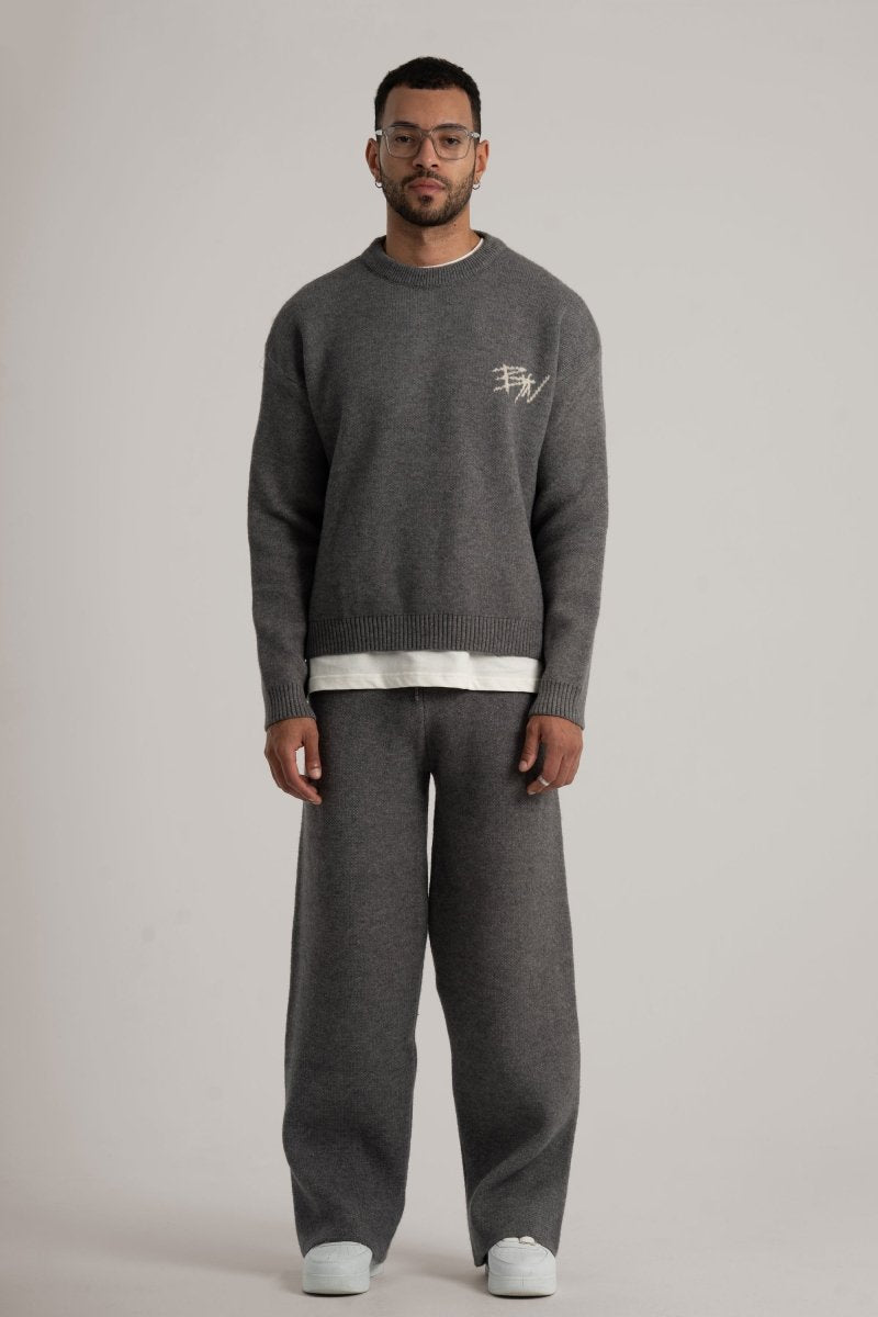 Grey Knitted BYN Emblem Pants - Baynoire