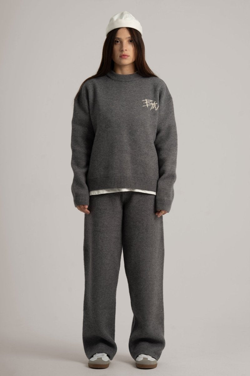 Grey Knitted BYN Emblem Pants - Baynoire