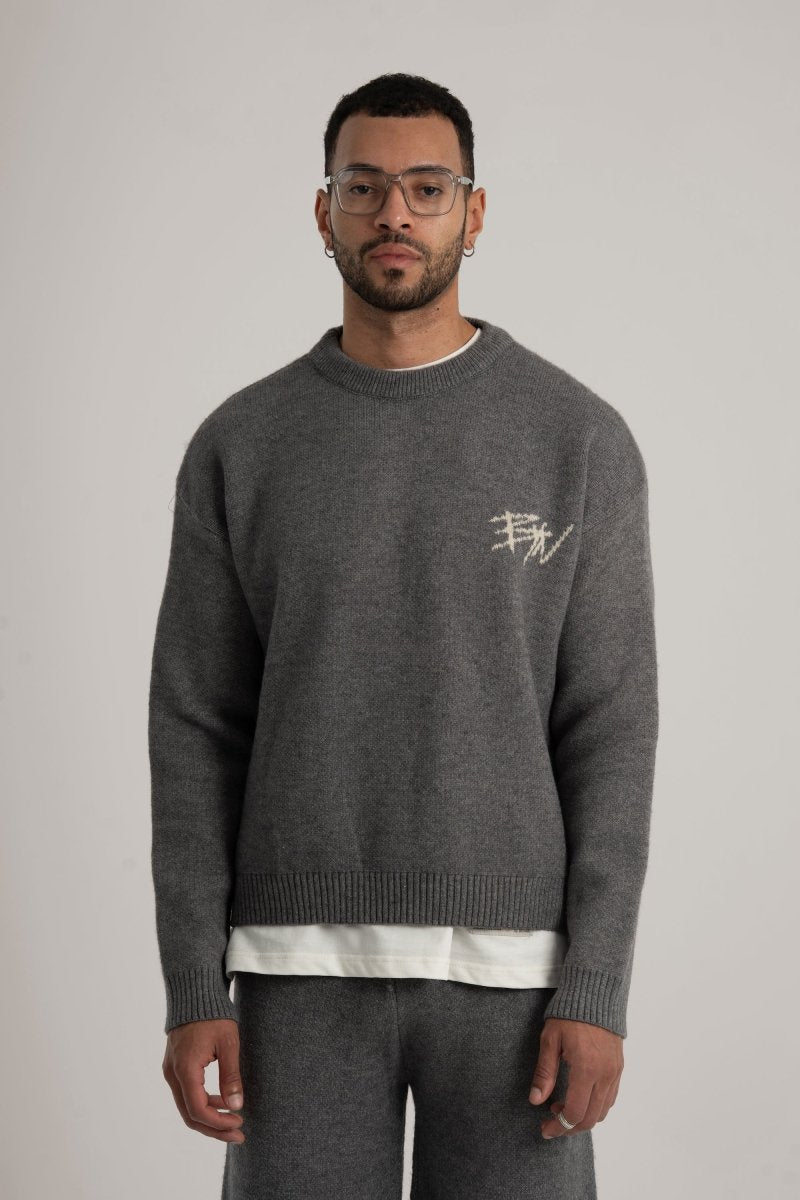 Grey Knitted BYN Emblem Sweatshirt - Baynoire