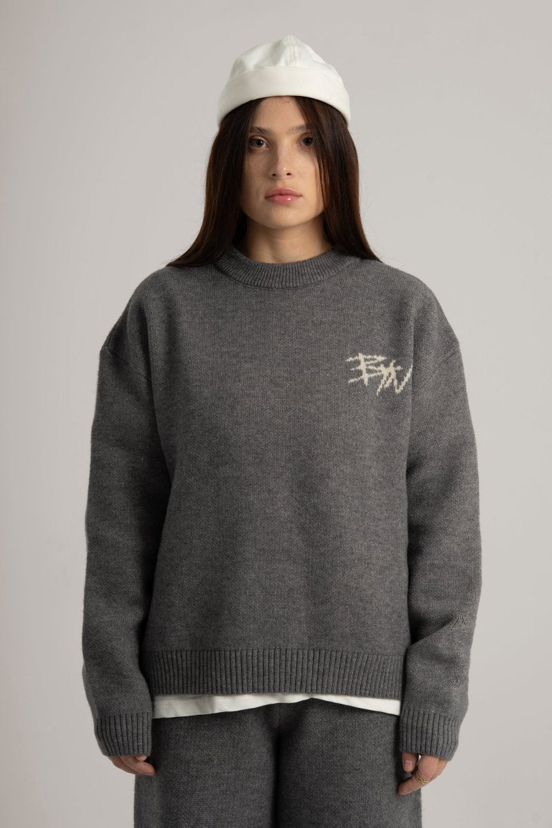 Grey Knitted BYN Emblem Sweatshirt - Baynoire