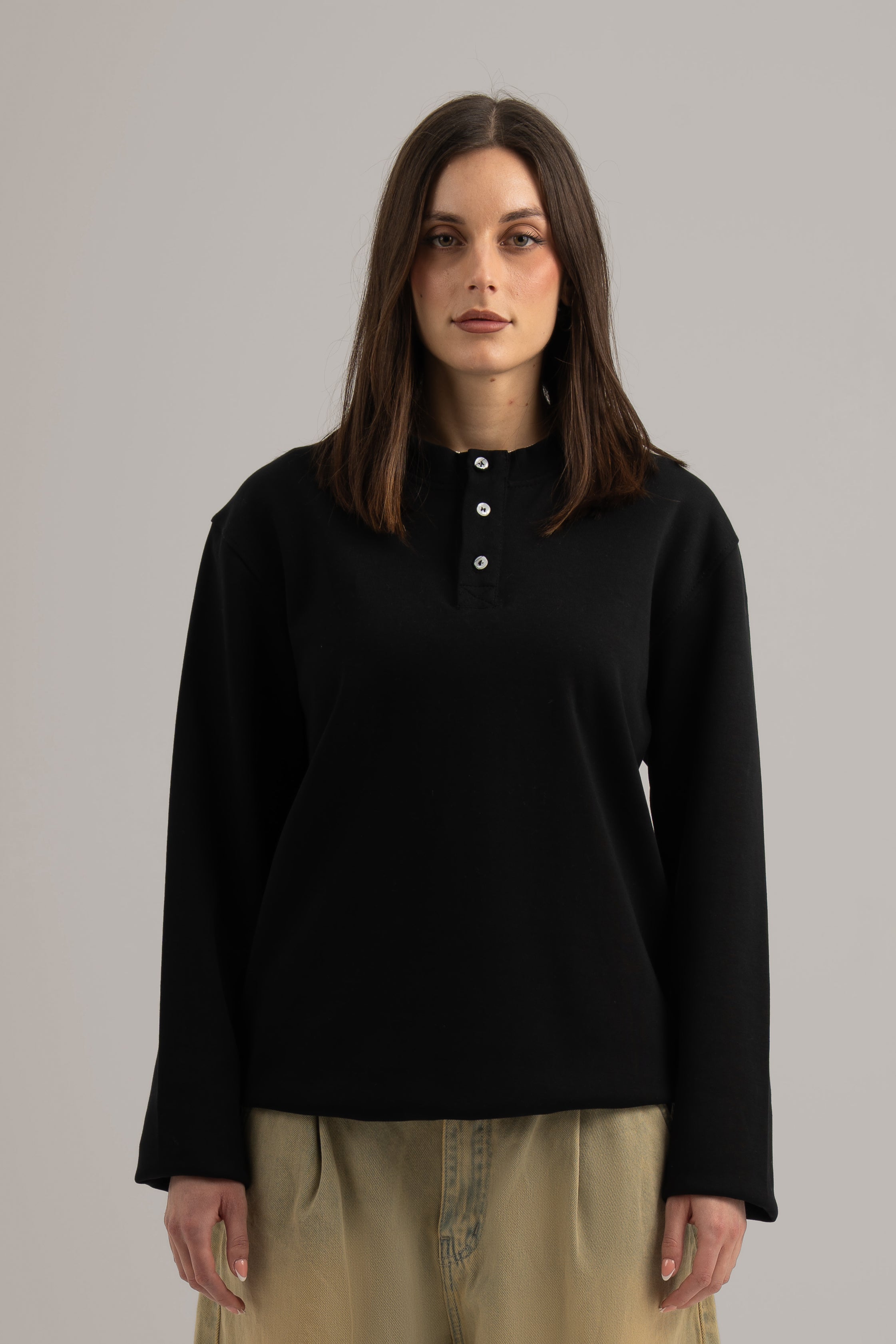 Black Henley Long Sleeve Shirt