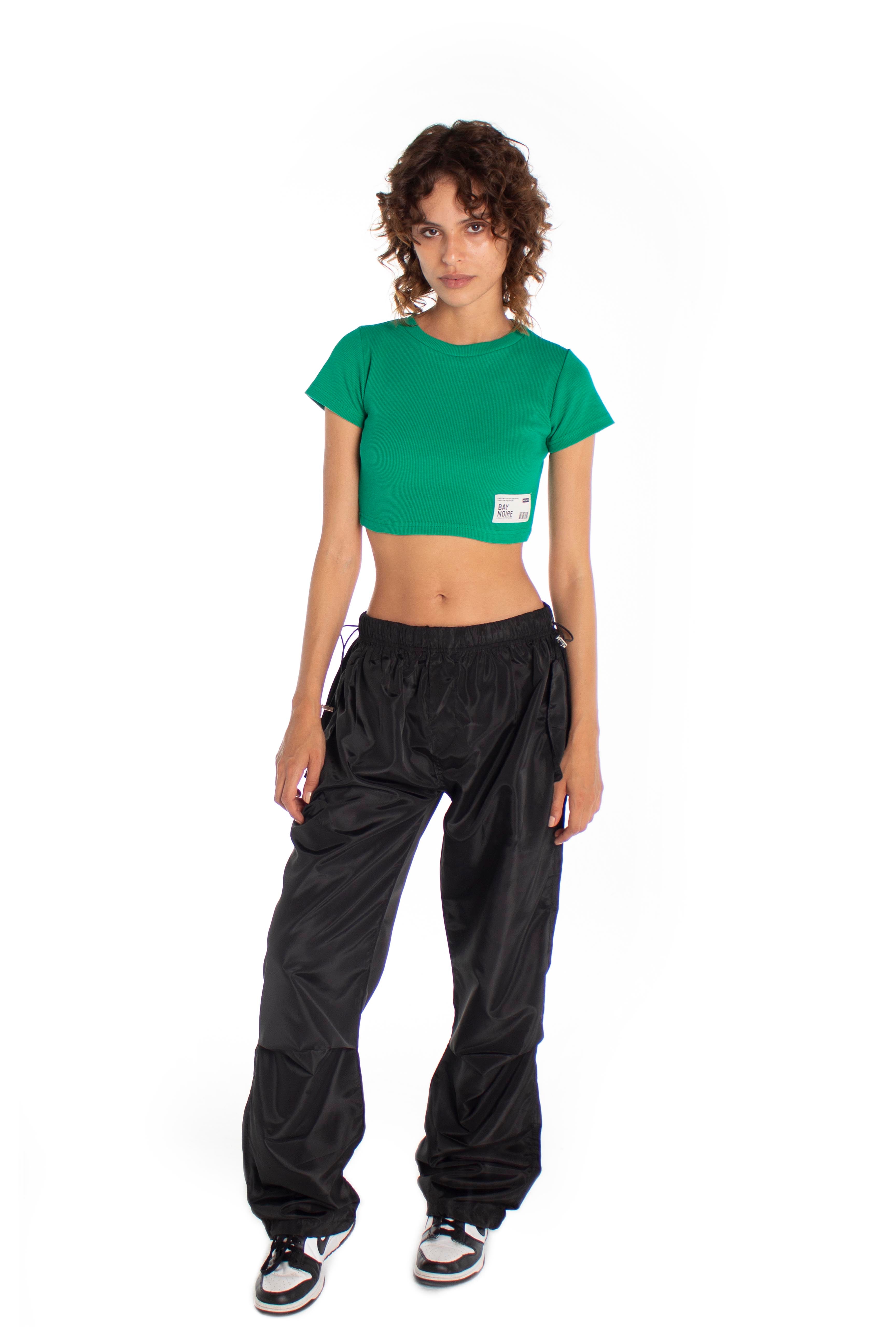 Green Ribbed Cropped T-Shirt
