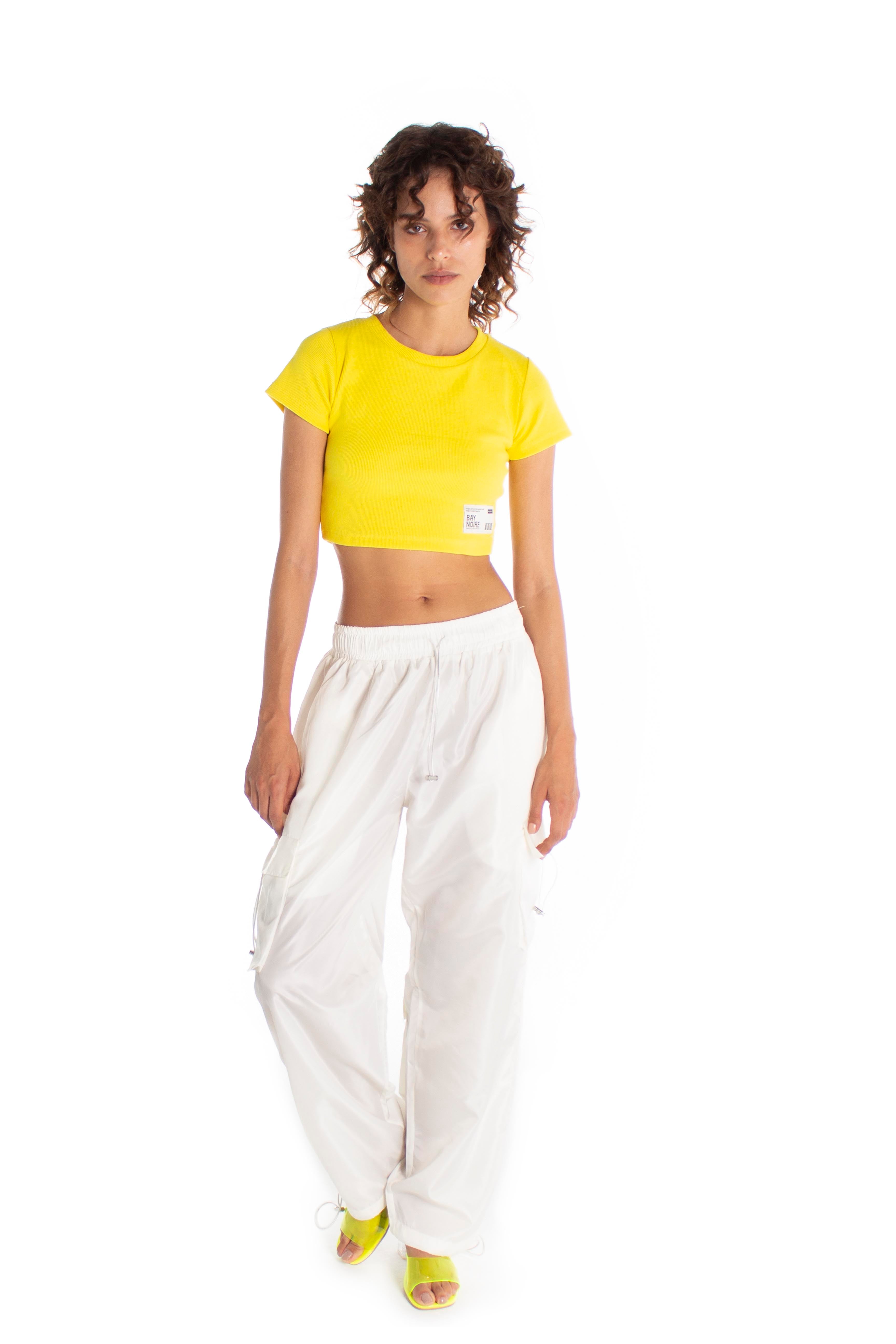 Yellow Ribbed Cropped T-Shirt