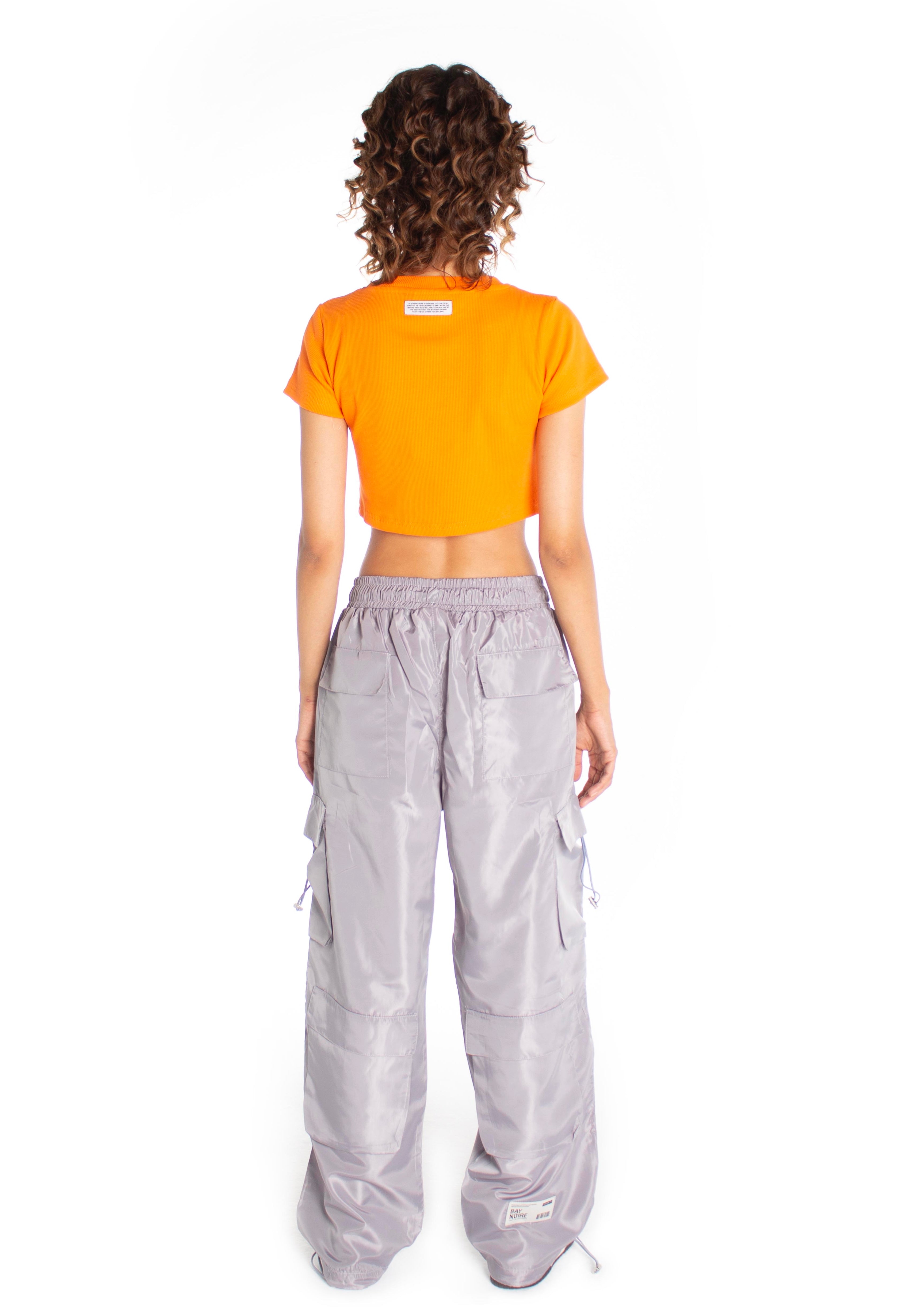 Orange Ribbed Cropped T-Shirt