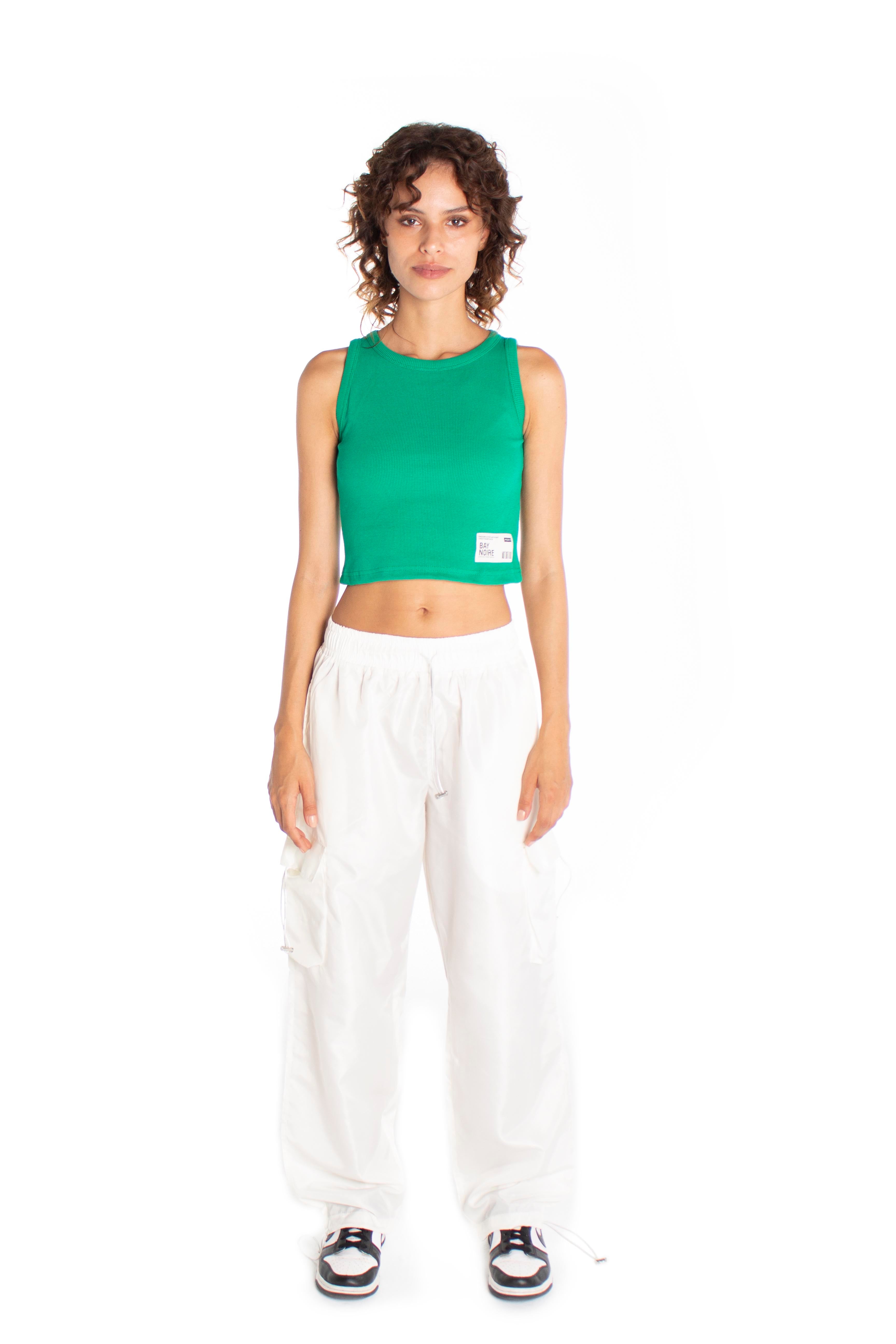 Green Ribbed Cropped Tank Top