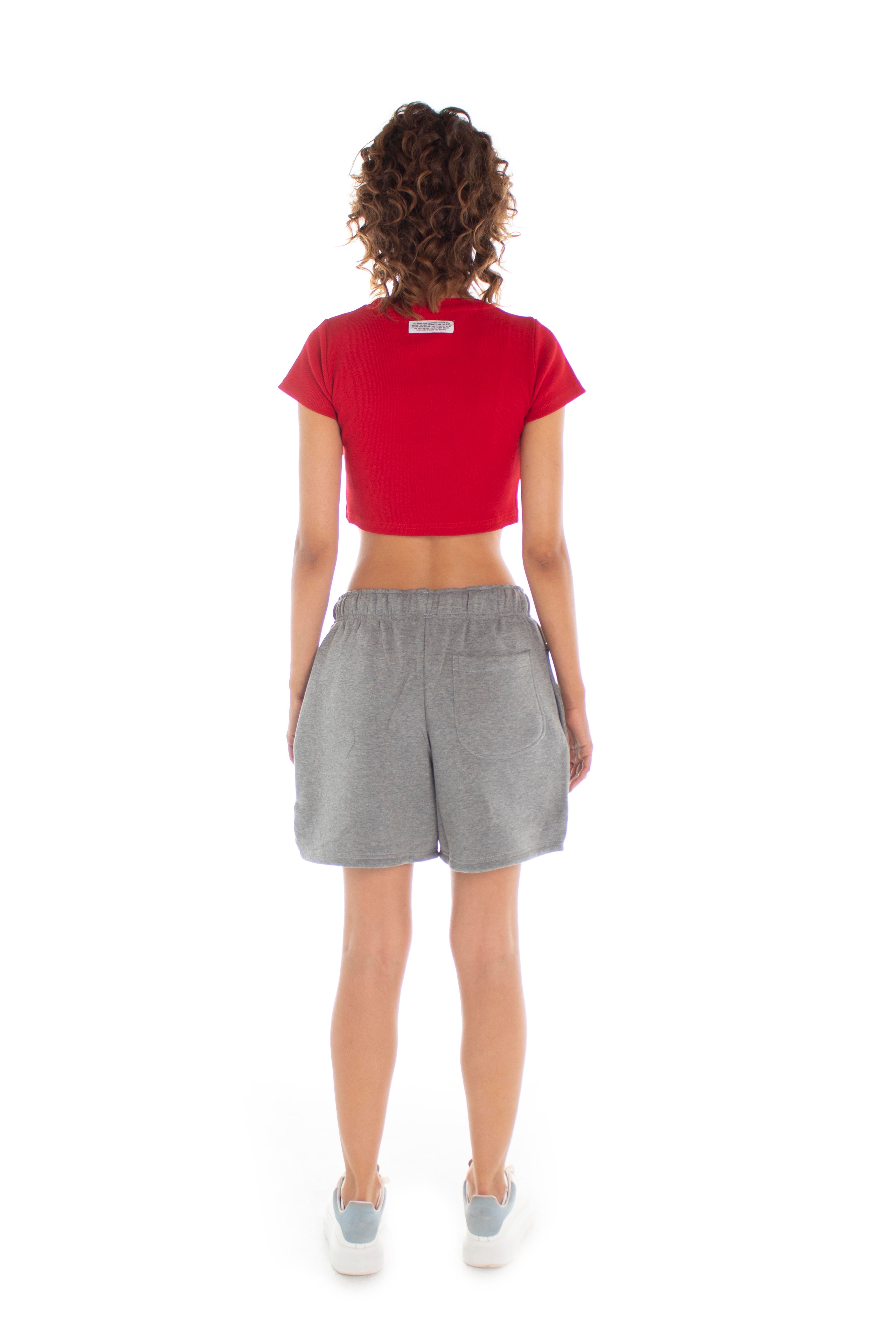 Red Ribbed Cropped T-Shirt