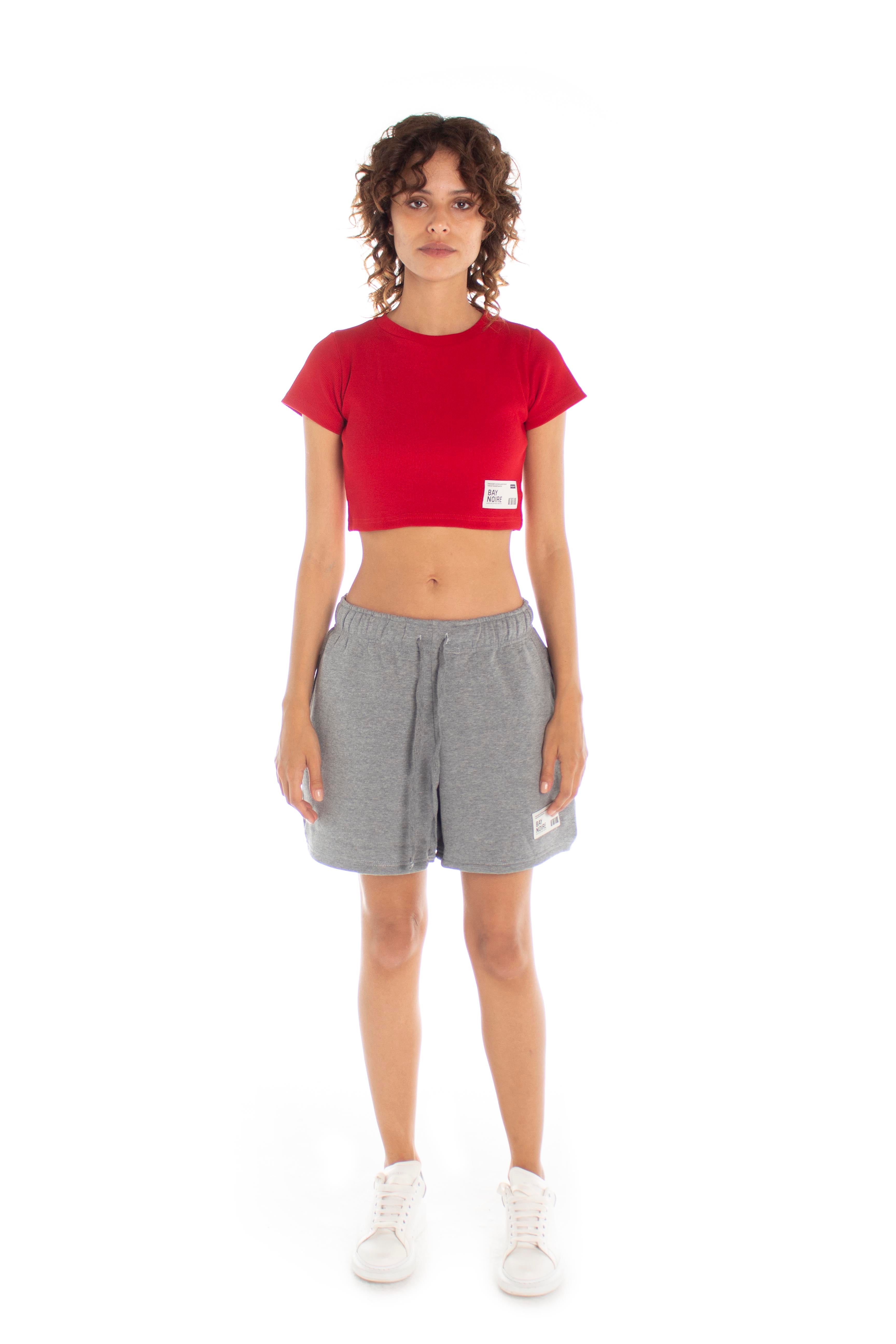 Red Ribbed Cropped T-Shirt