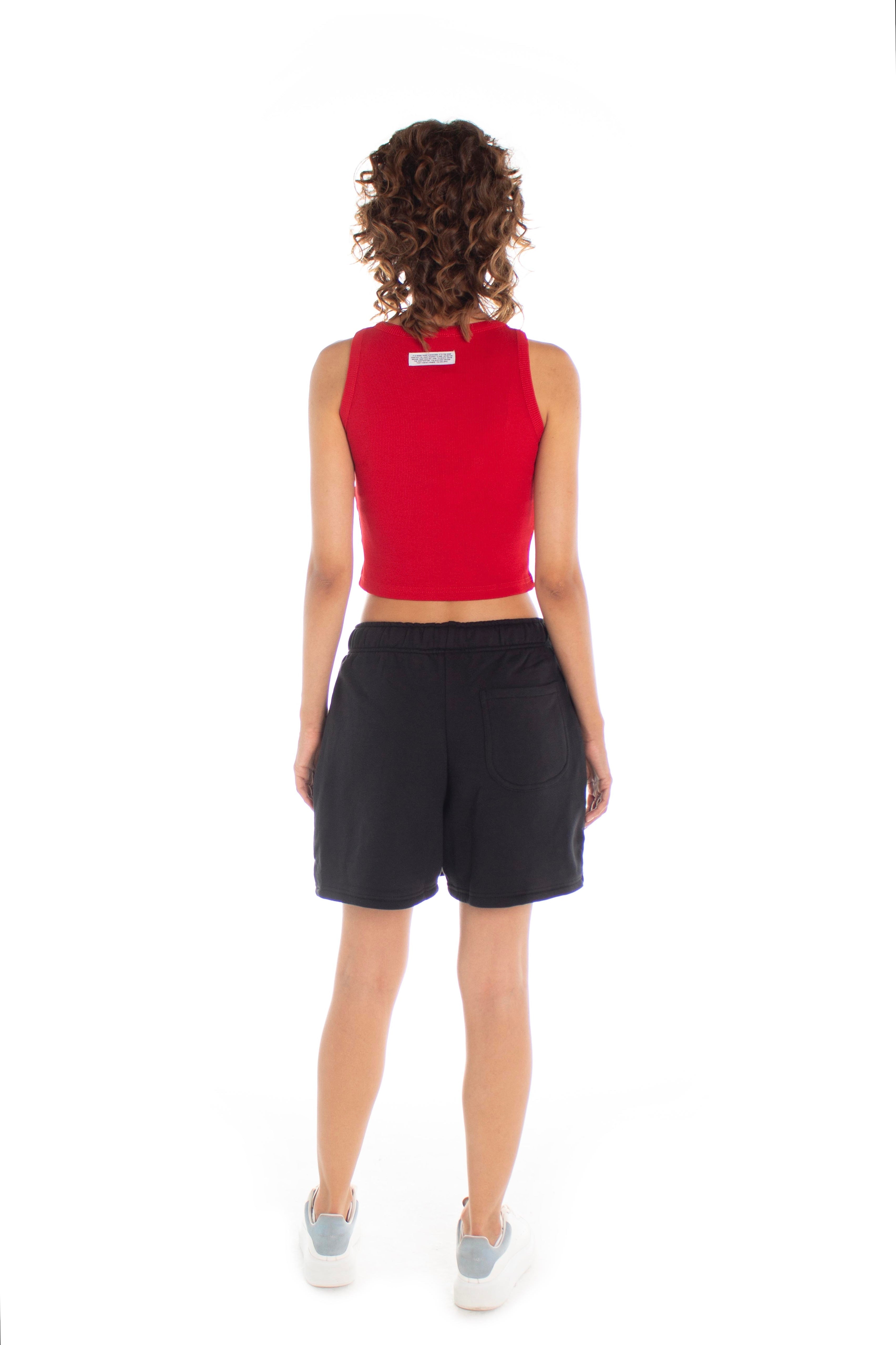 Red Ribbed Cropped Tank Top
