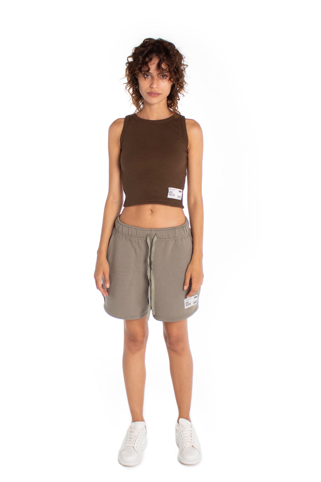 Brown Ribbed Cropped Tank Top