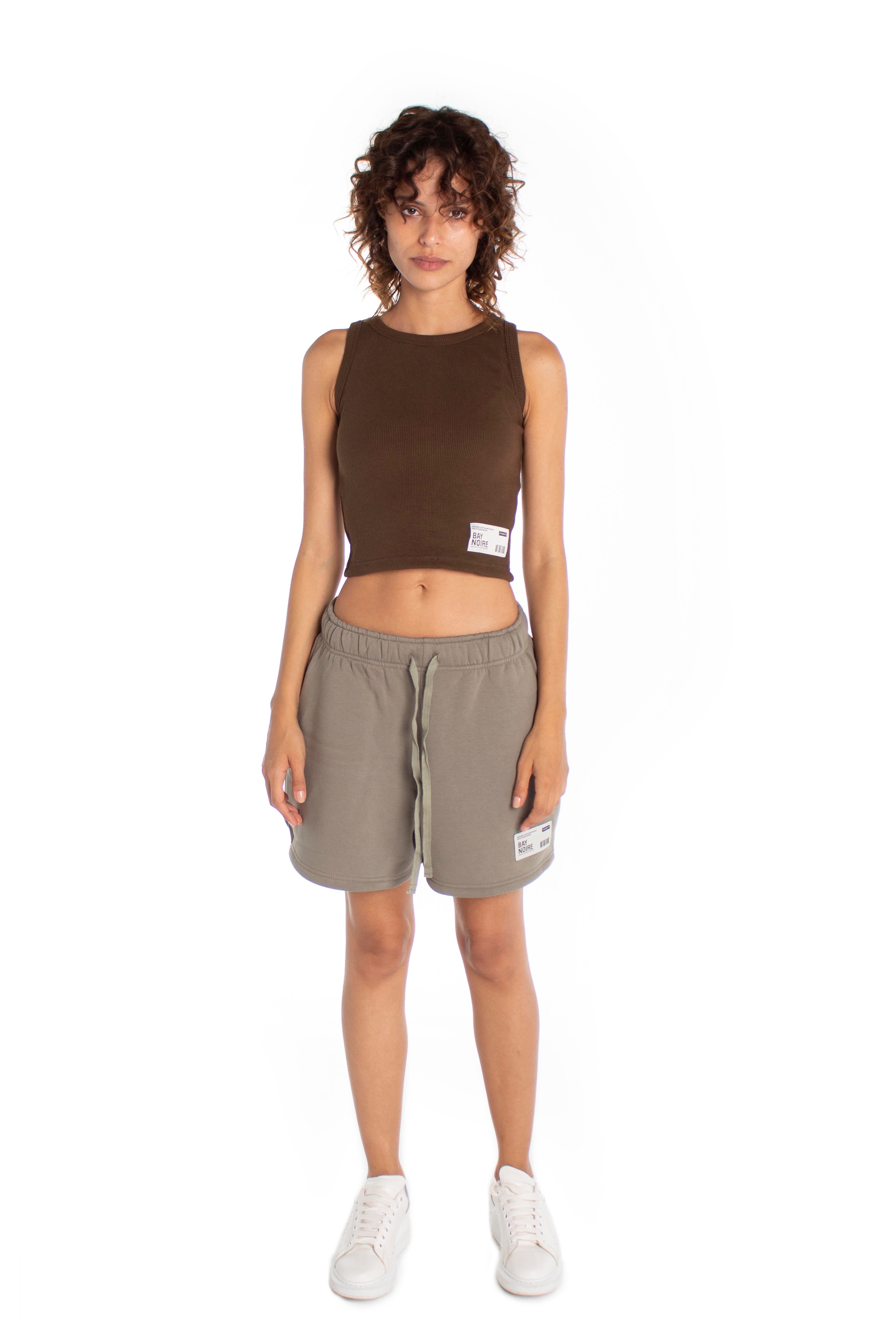 Brown Ribbed Cropped Tank Top