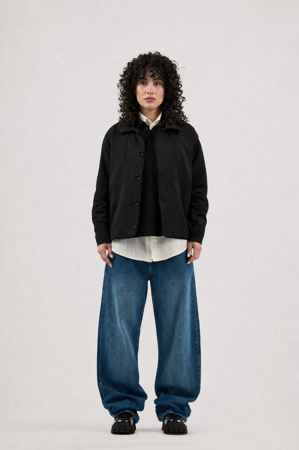 Black Lightweight Button-Up Jacket