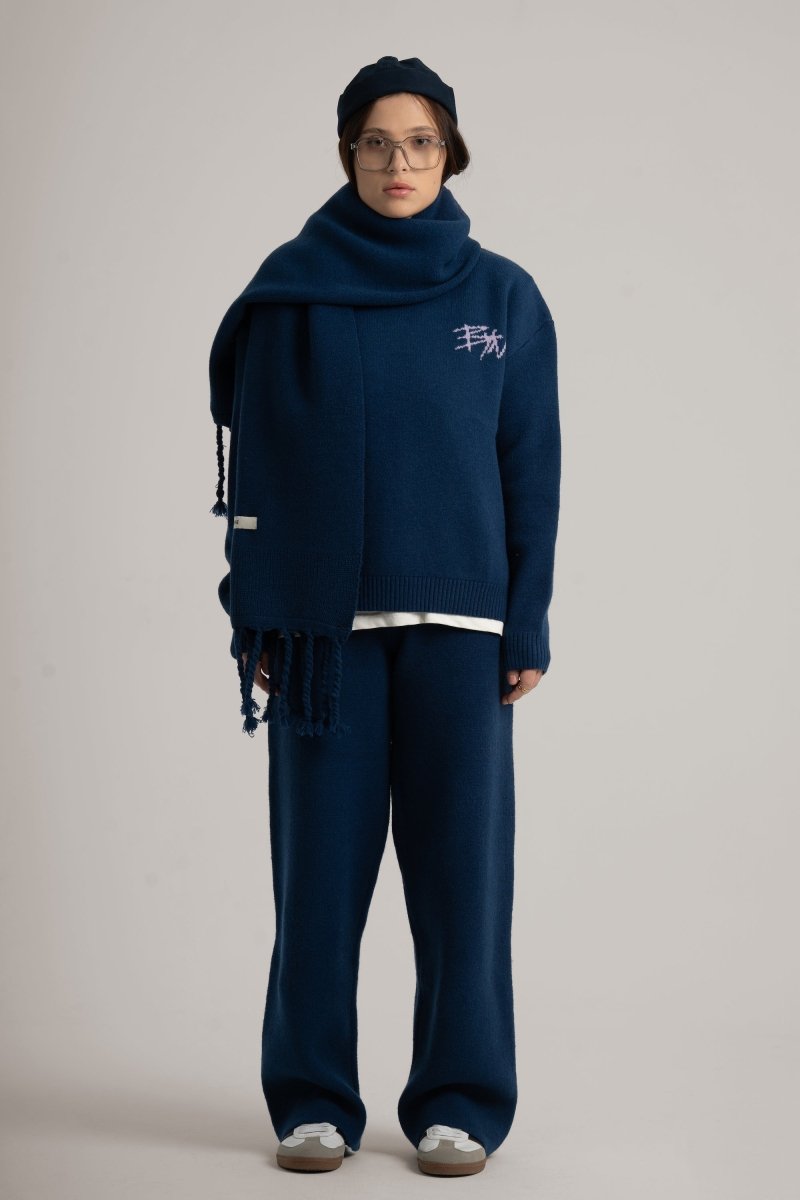 Navy Braided Wide Scarf - Baynoire