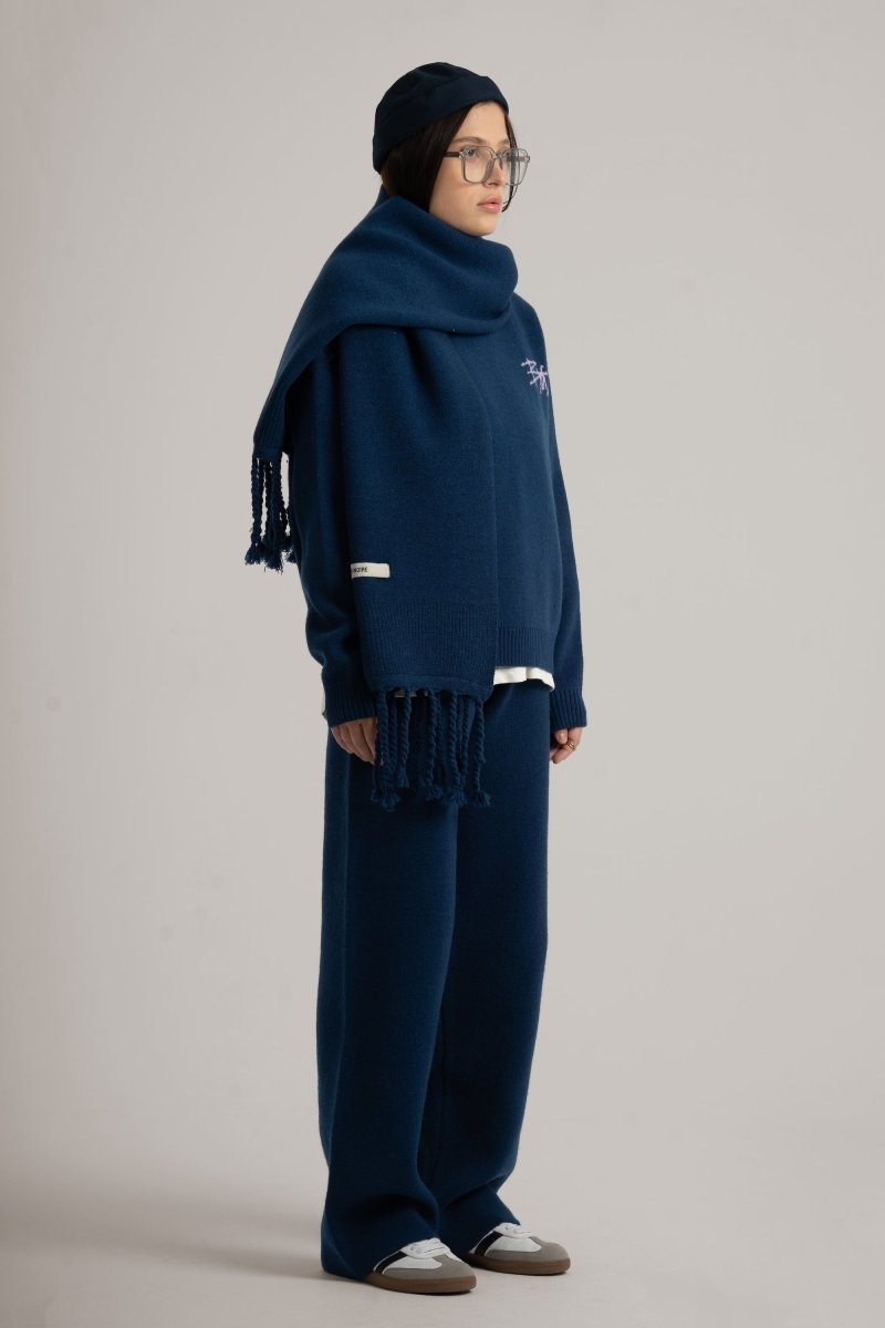 Navy Braided Wide Scarf - Baynoire