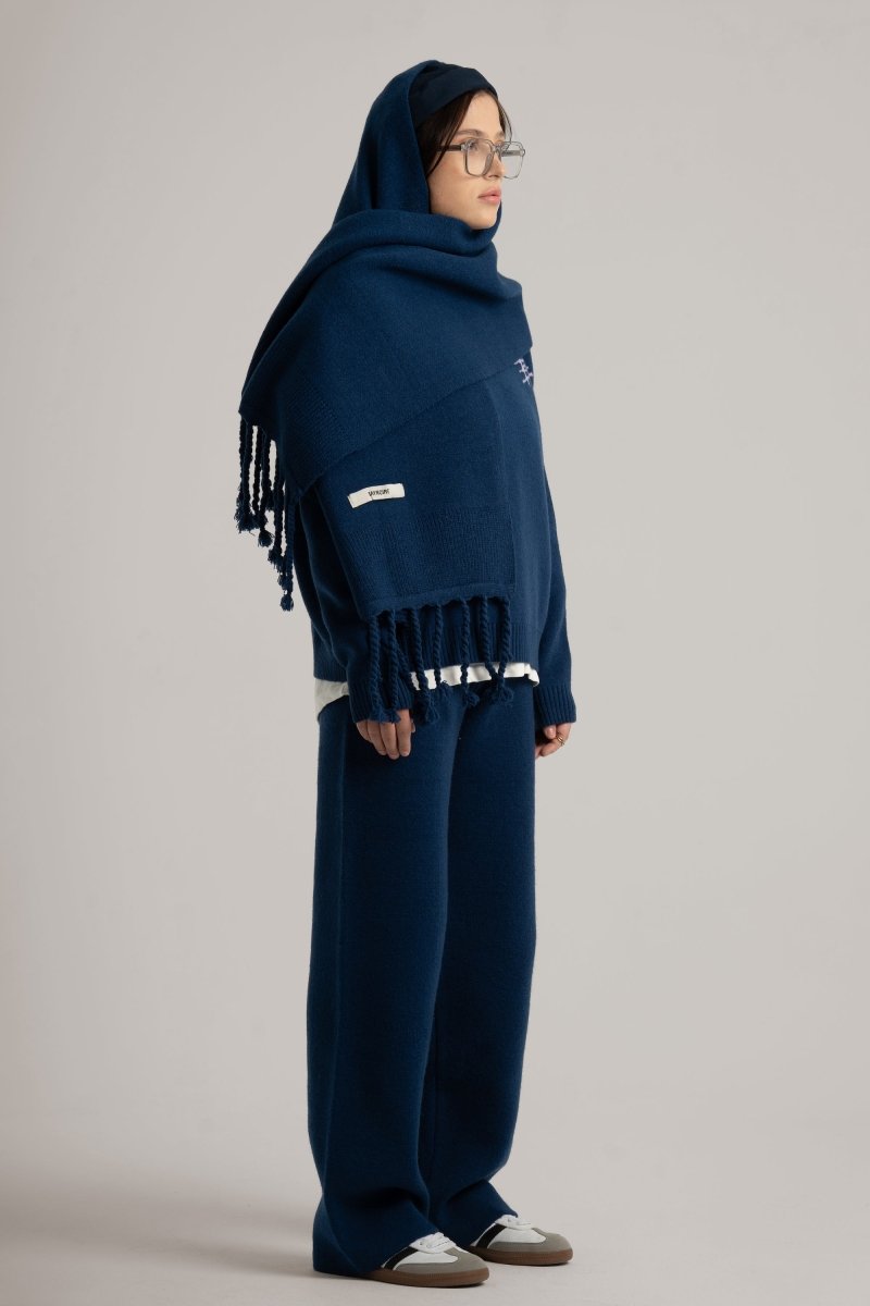 Navy Braided Wide Scarf - Baynoire