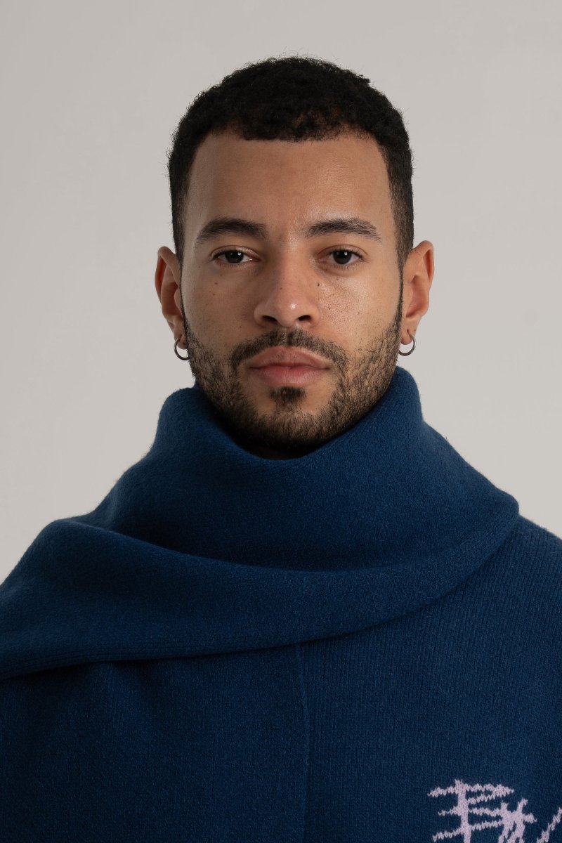 Navy Braided Wide Scarf - Baynoire