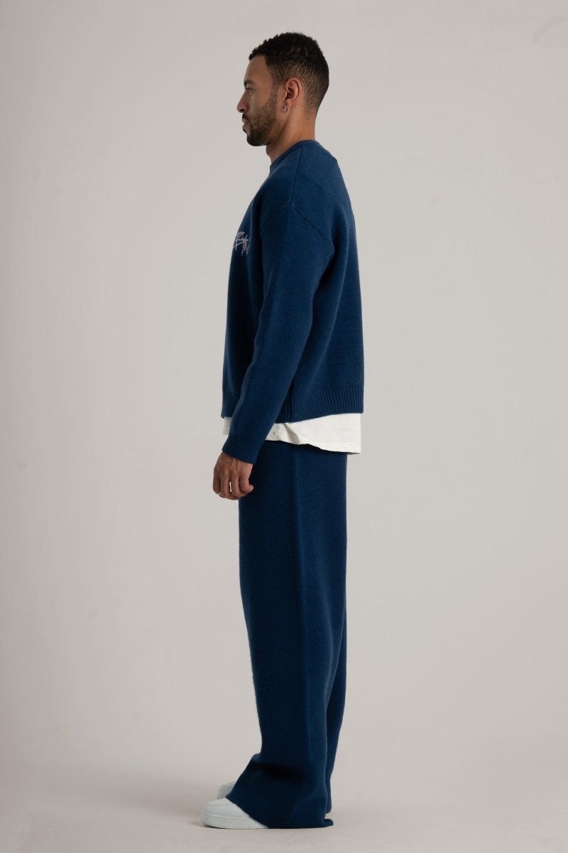 Navy Knitted BYN Emblem Pants - Baynoire