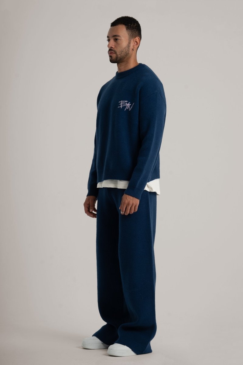 Navy Knitted BYN Emblem Pants - Baynoire