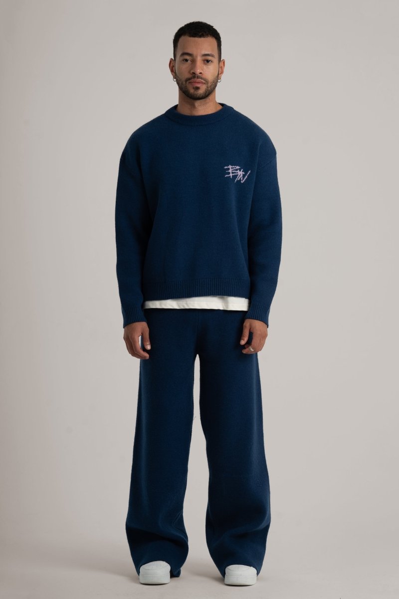 Navy Knitted BYN Emblem Pants - Baynoire