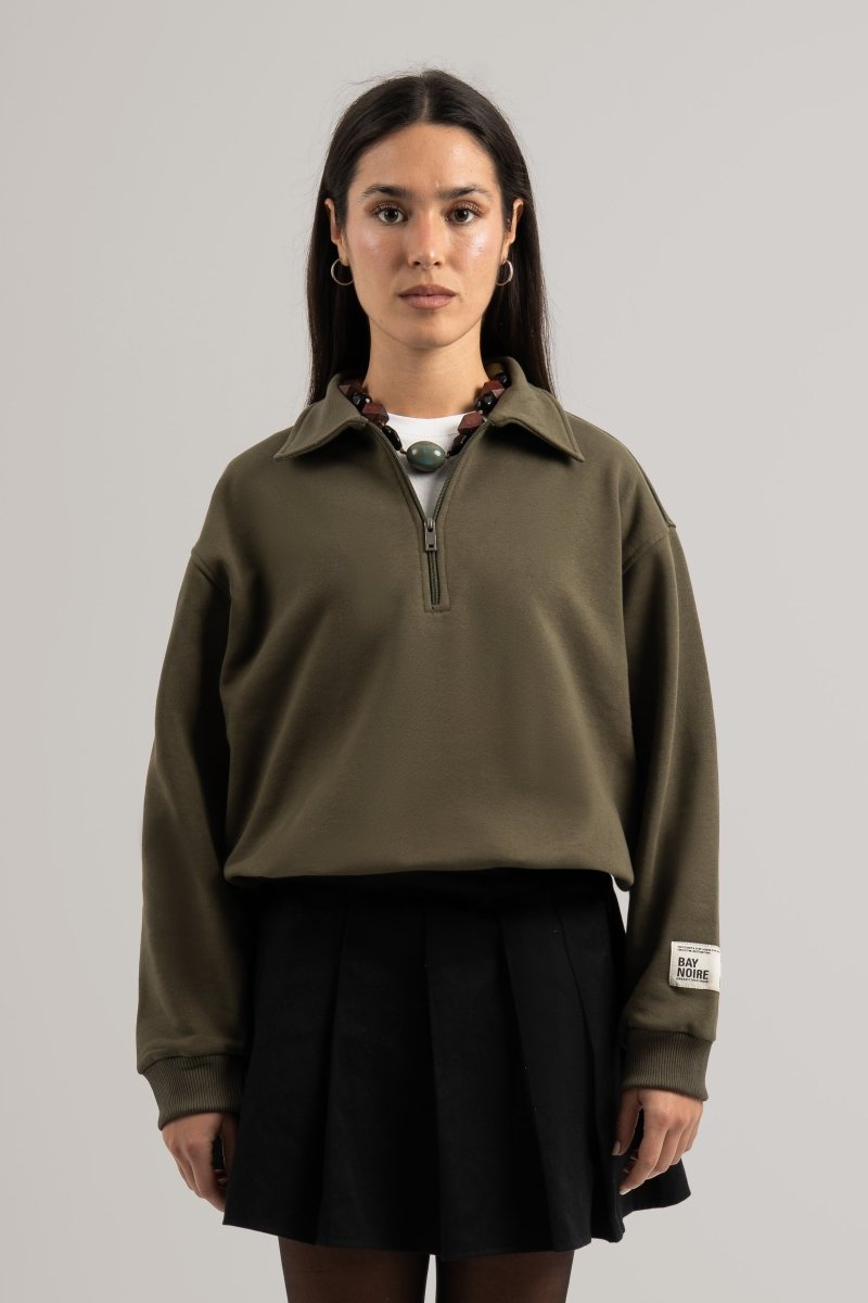 Olive Polo Q - Zipper Sweatshirt - Baynoire