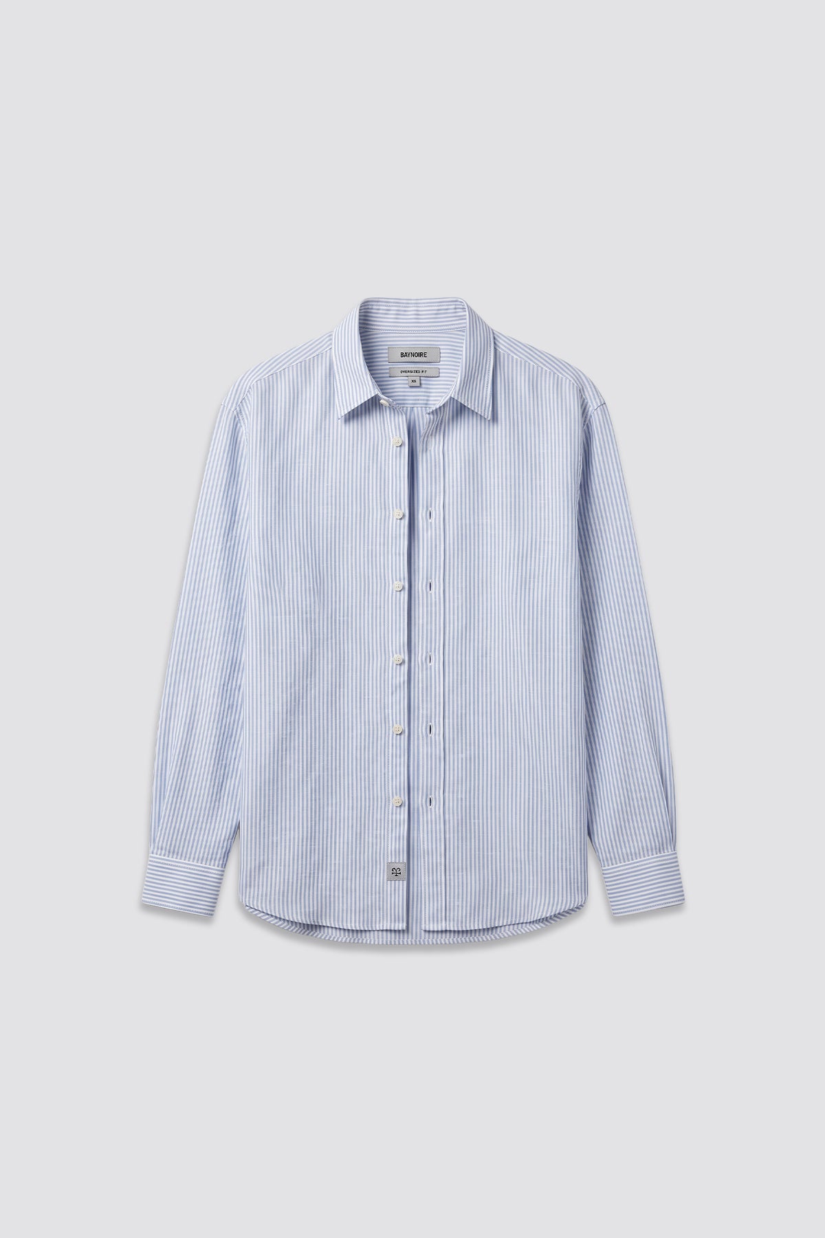 03C Oversized Striped Linen Baby Blue Shirt