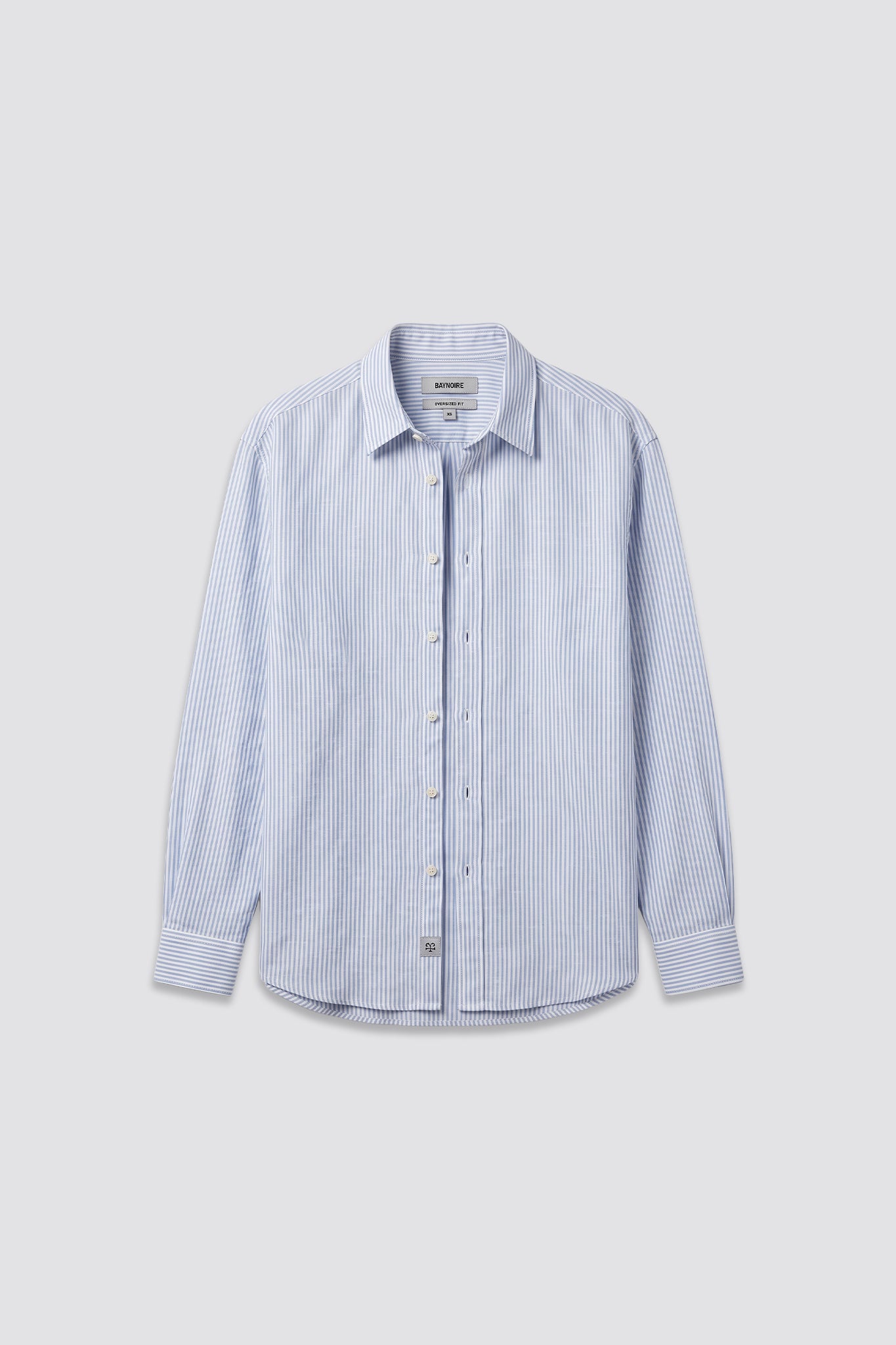 03C Oversized Striped Linen Baby Blue Shirt