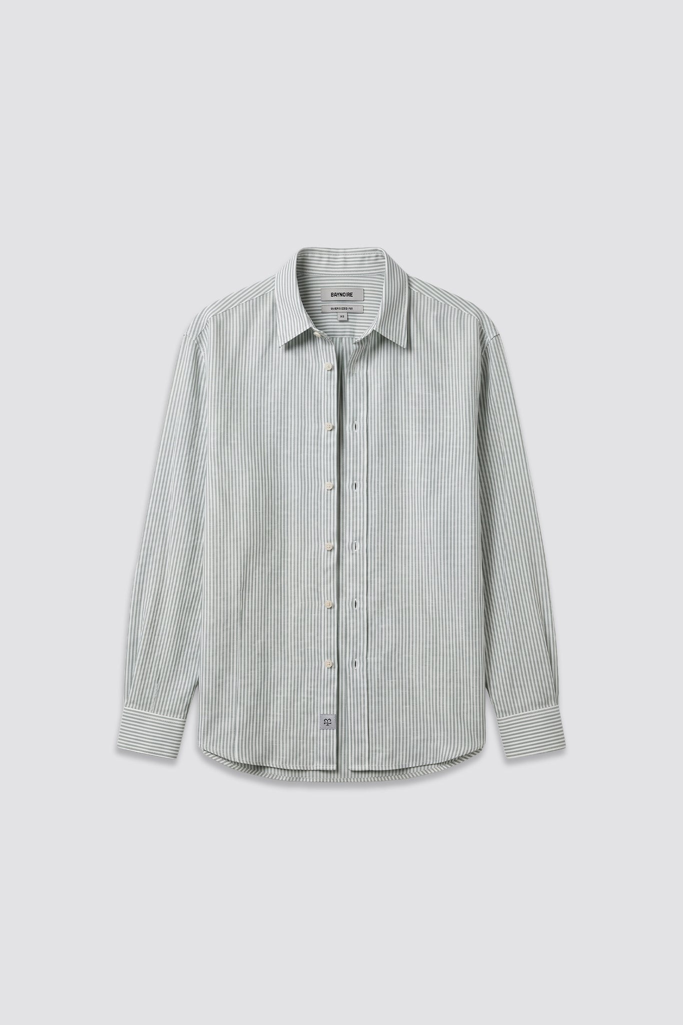 03C Oversized Striped Linen Green Shirt