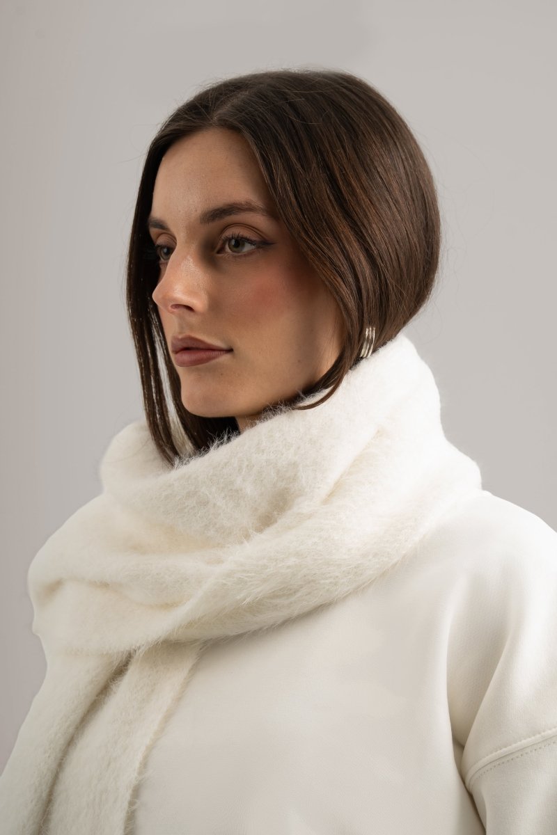 White Faux Wide Scarf - Baynoire